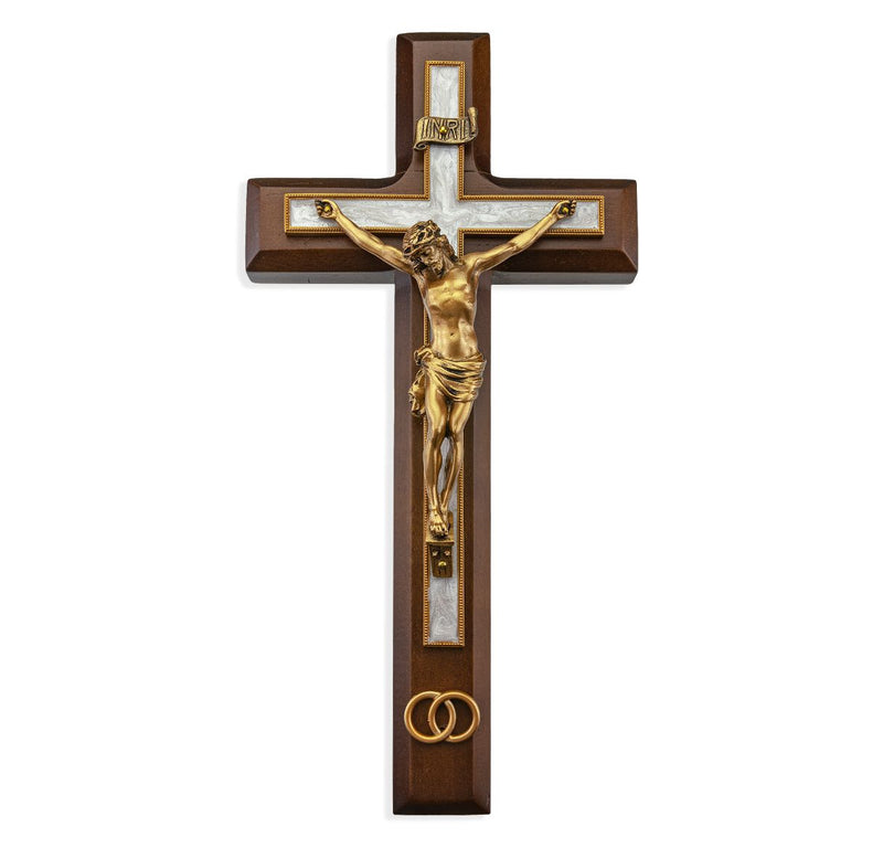 10" WALNUT CRUCIFIX GOLD RINGS