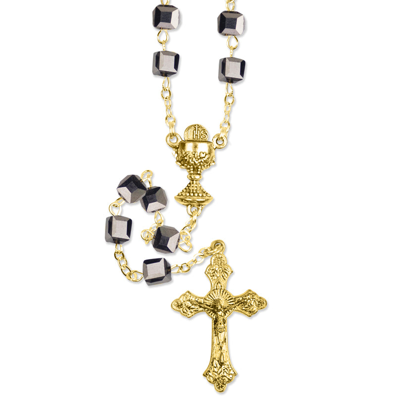 GOLD SQ HEMATITE COMM ROSARY