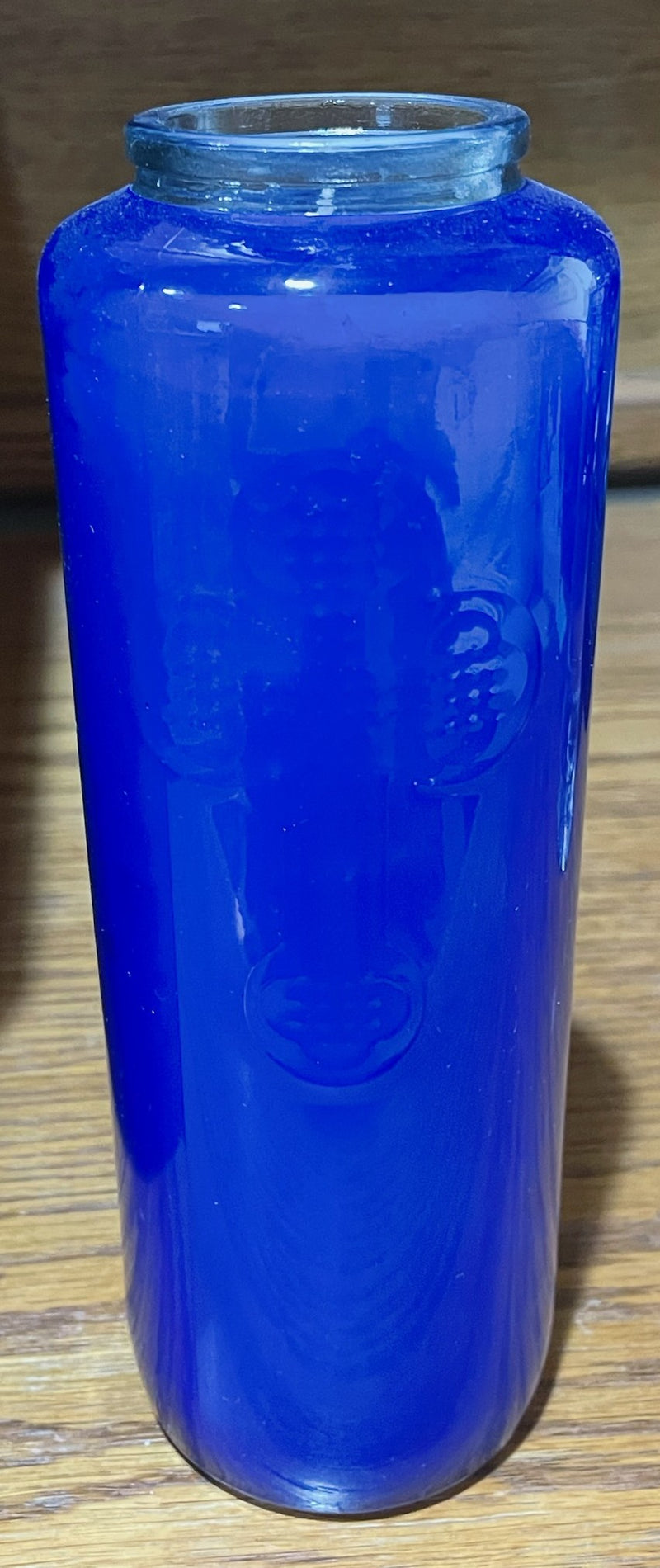 6-DAY BLUE GLASS W/WAX CANDLE