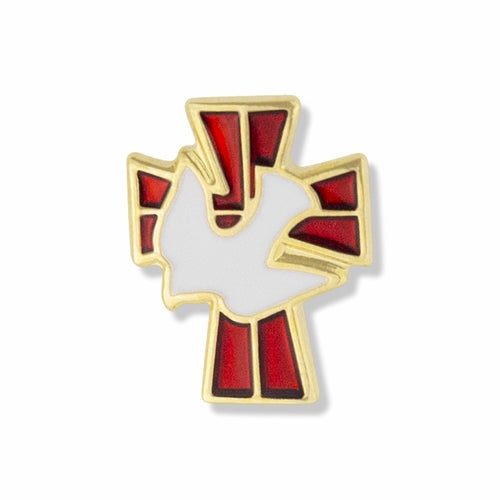 RED/GOLD CROSS WITH DOVE PIN