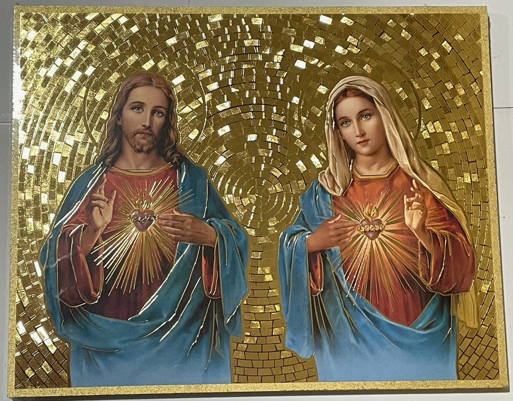 8X10 GOLD MOSAIC 2 HEARTS PLQ