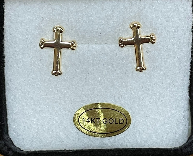14K GOLD BUDDED CROSS EARRINGS