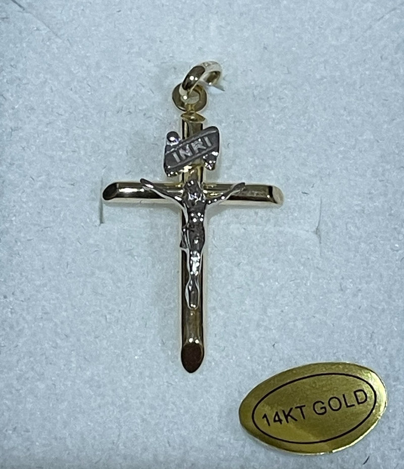 14KT GOLD SMALL TUBE CRUCIFIX