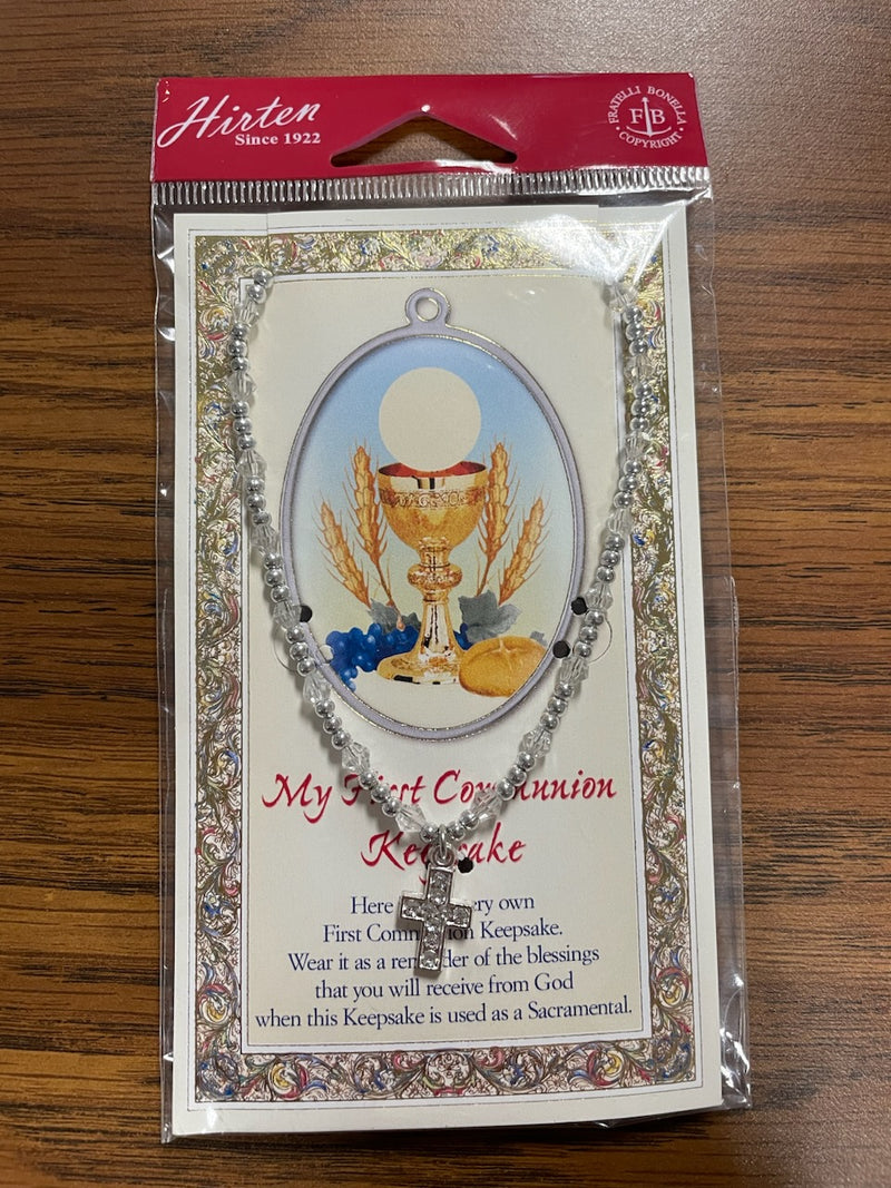 CRYSTAL BEAD NECKLACE W/CROSS