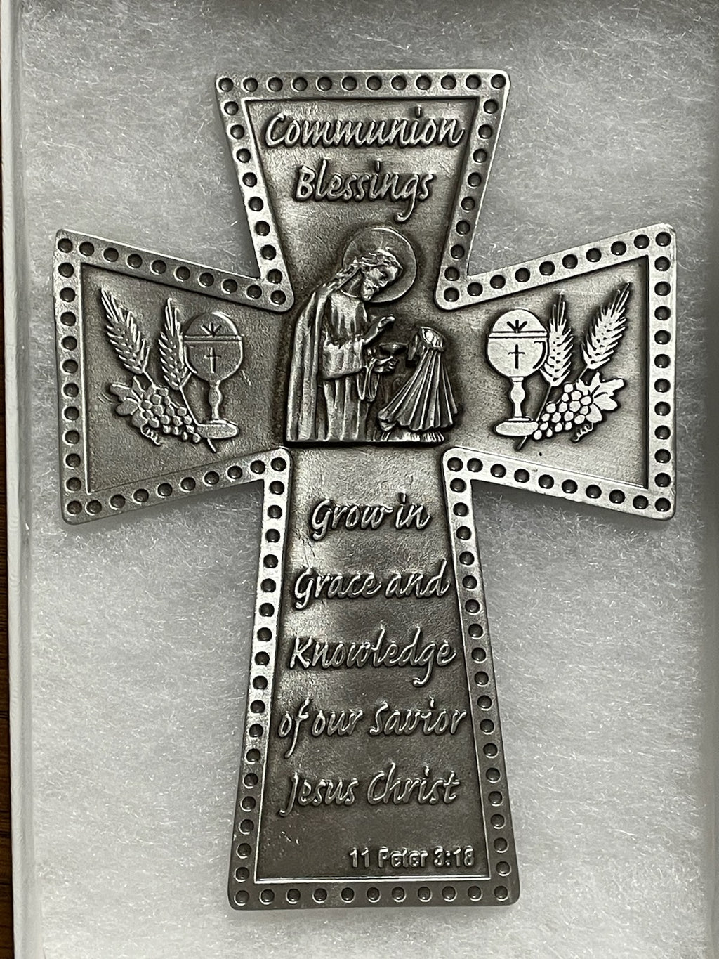 PEWTER COMMUNION GIRL CROSS
