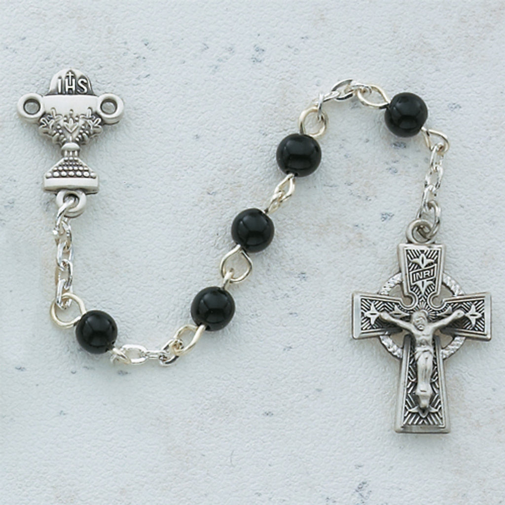 5MM BLK CELTIC COMM ROSARY