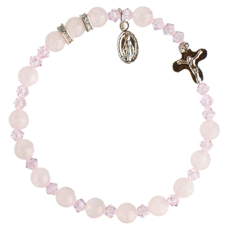 6MM ROSE QUARTZ ROSARY BRCLT