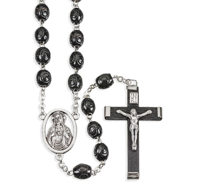 BLACK WOOD BEAD ROSARY