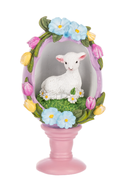 EGG FIGURINE ON PEDESTAL LAMB