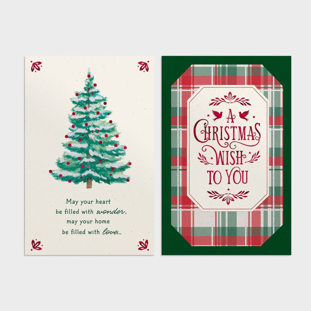 18CT TREE & PLAID BOXED CARDS