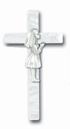 PEARLIZED COMMUNION GIRL CROSS
