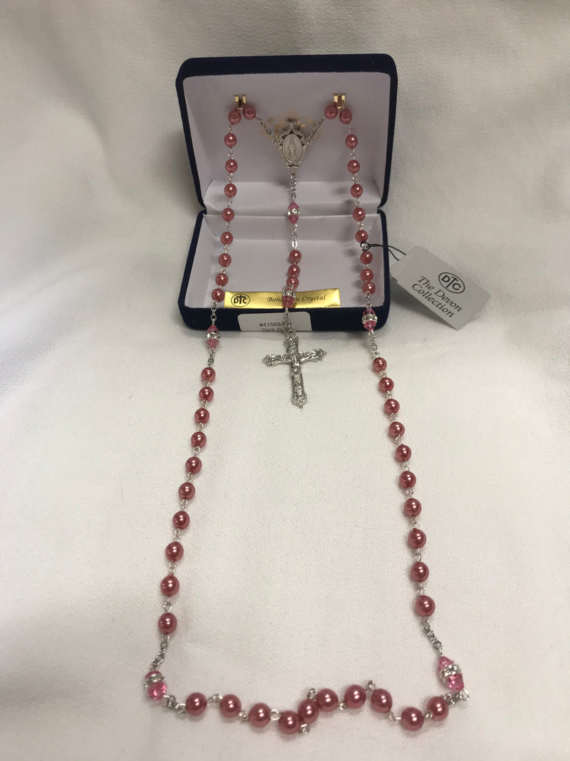ROSARY DLX PEARL DK ROSE