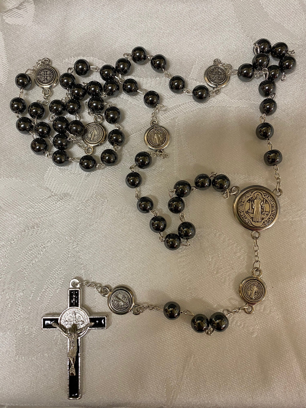 ST BENEDICT ROSARY HEMATITE
