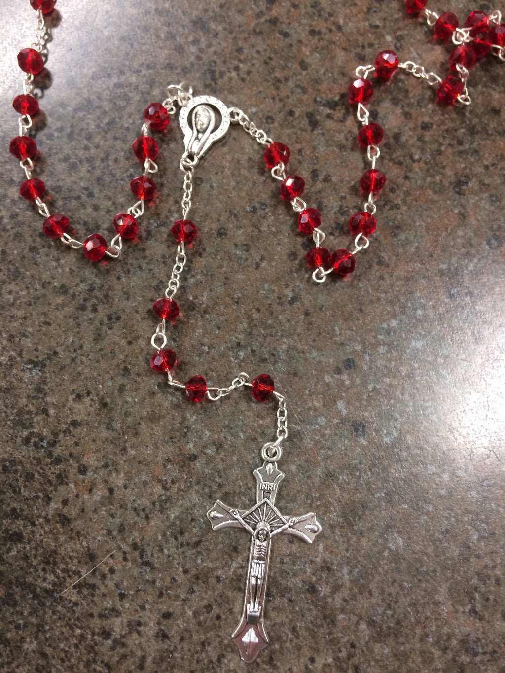 RUBY GLASS BEAD 5X6MM ROSARY