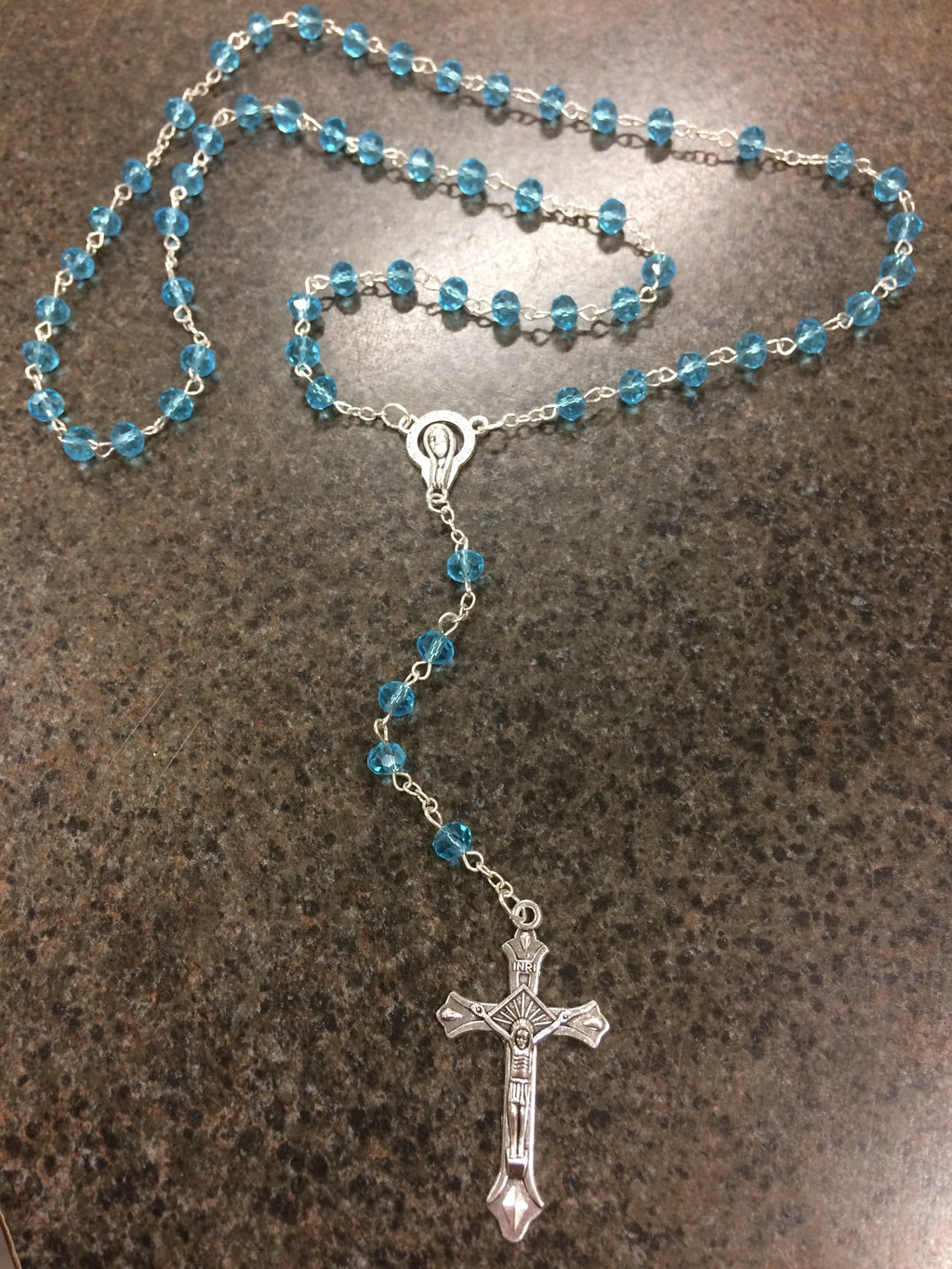 AQUA GLASS BEAD 5X6MM ROSARY