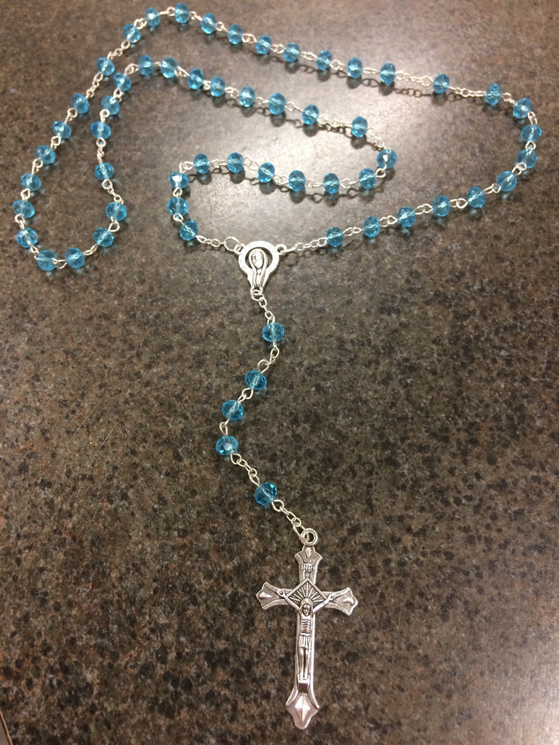 AQUA GLASS BEAD 5X6MM ROSARY