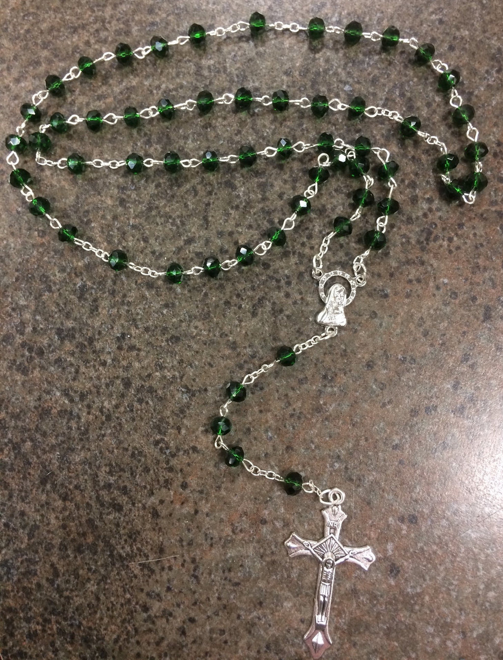 EMERALD GLASS BEAD 5X6MM ROSRY