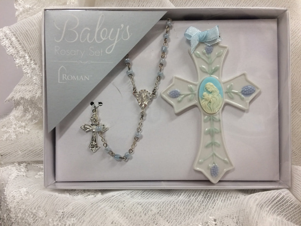 Baby boy rosary and cross set.