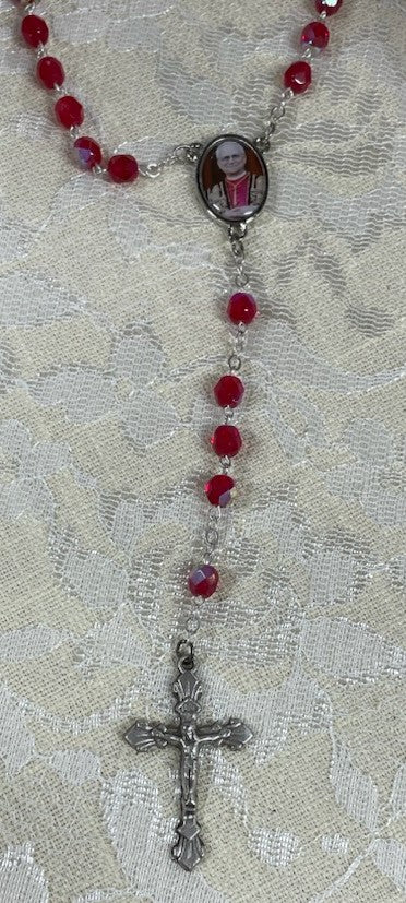POPE LEO XIV RED PHOTO ROSARY