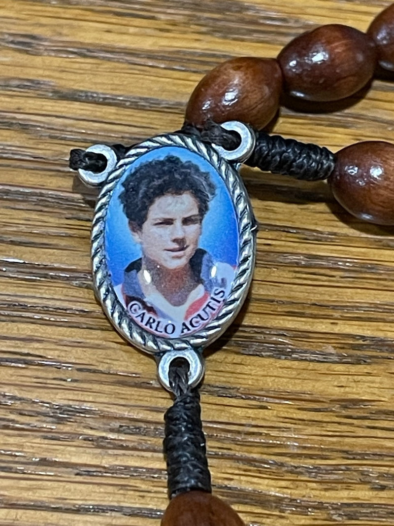 BROWN WOOD CARLO ACUTIS ROSARY