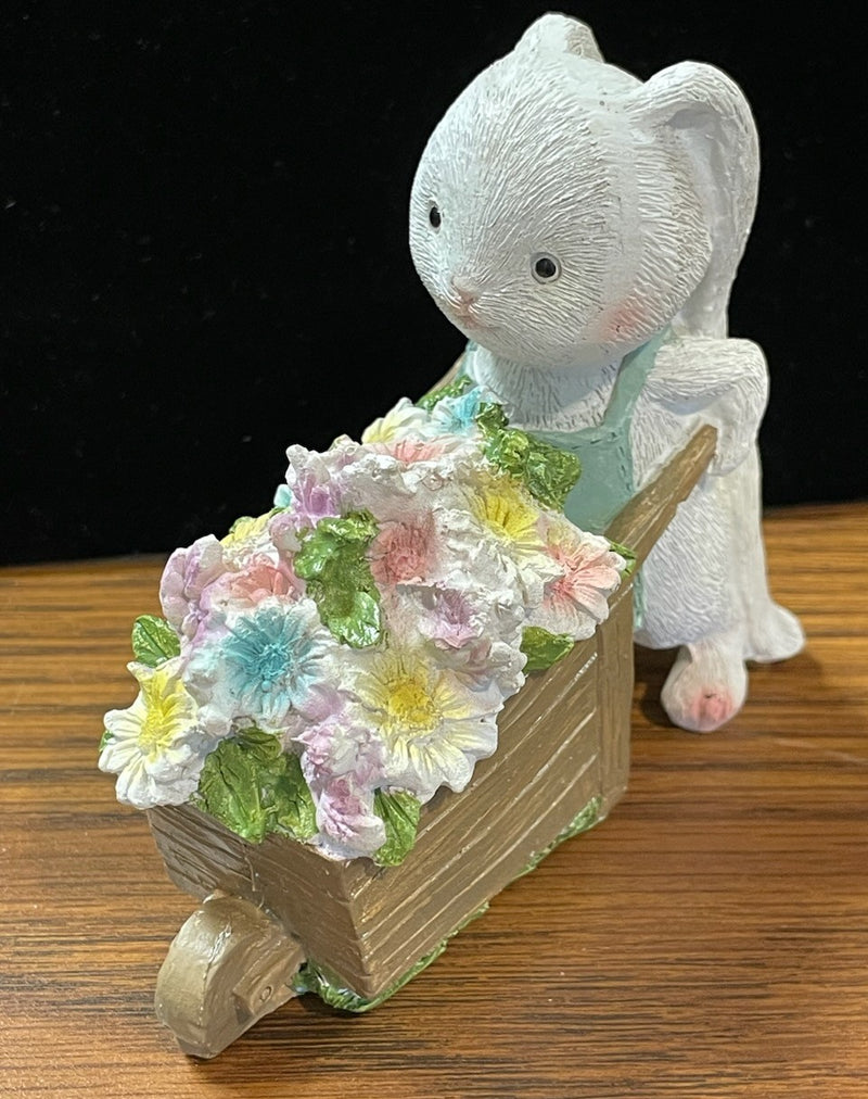 BUNNY WITH BLOOMS STATUE BLUE