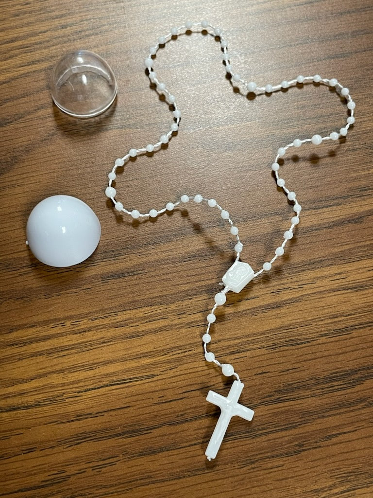 WHT CORD ROSARY IN EGG