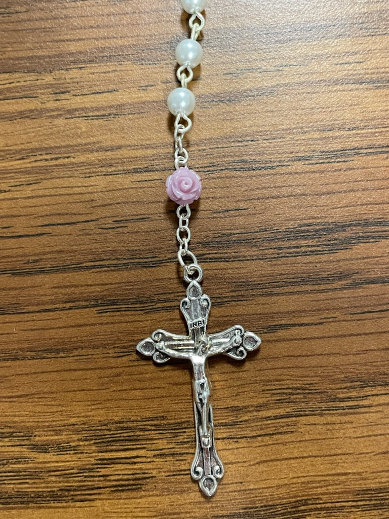 5MM WHITE PEARL PURP FLWR ROS