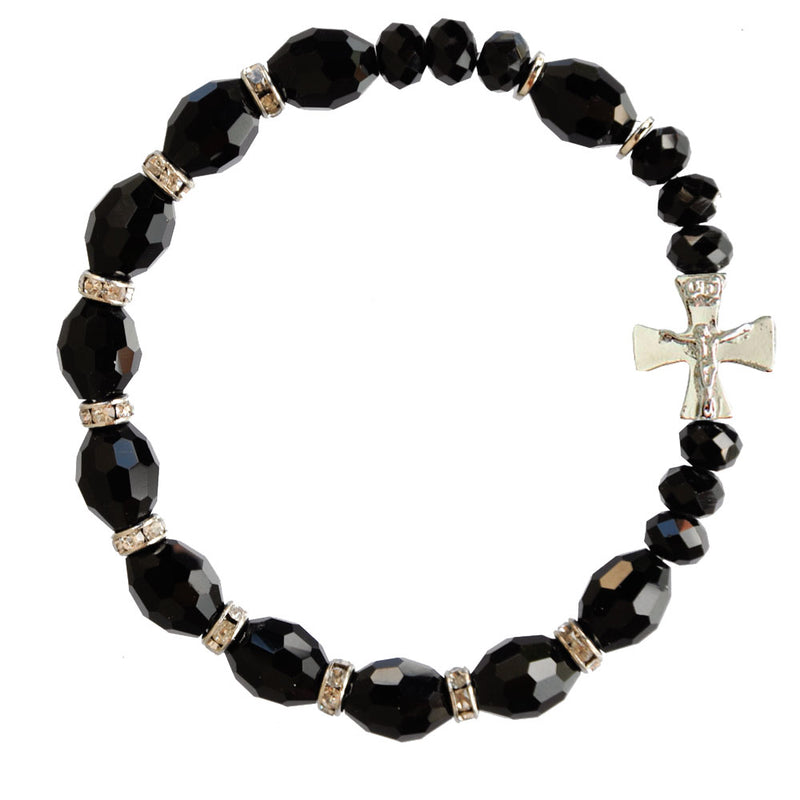 10MM CRYSTAL BLACK ROSARY BRAC