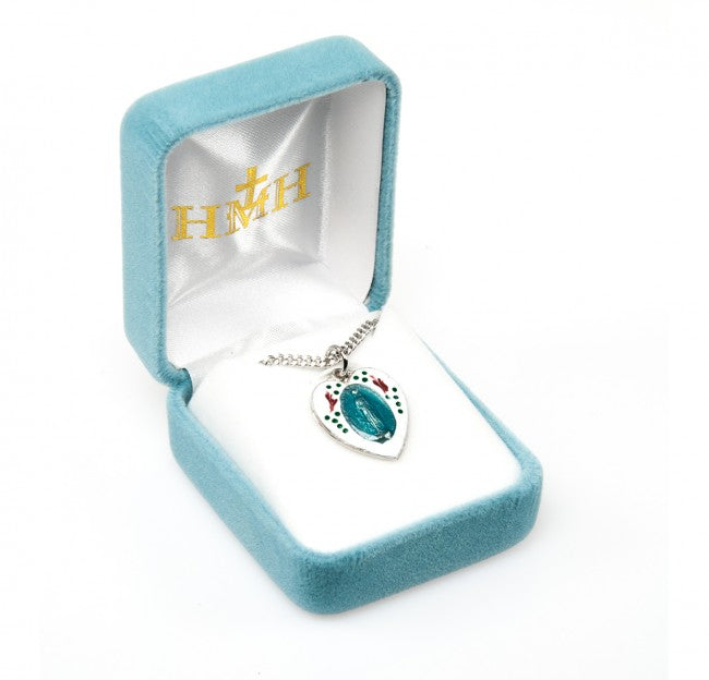 SS BL ENAMEL HEART W/FLWRS MIR