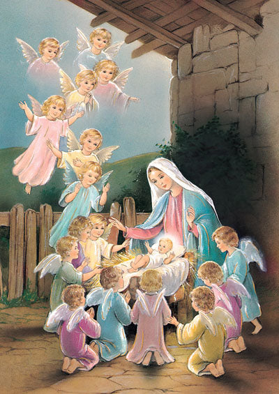 15CT MARY JESUS & MANY ANGELS