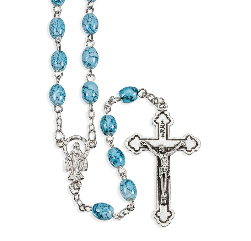 OVAL LT BLUE MARBLE ROSARY