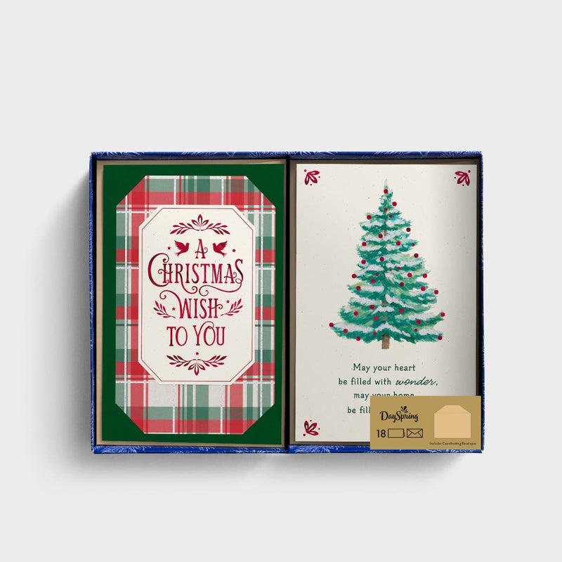 18CT TREE & PLAID BOXED CARDS