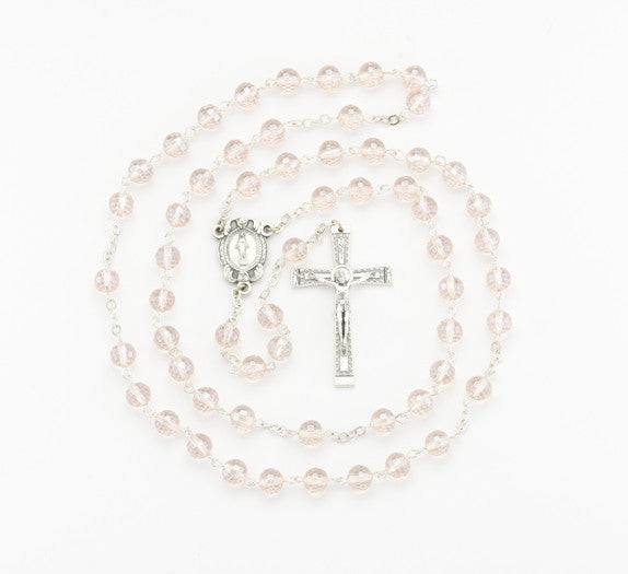 8MM PINK CRYSTAL ROSARY