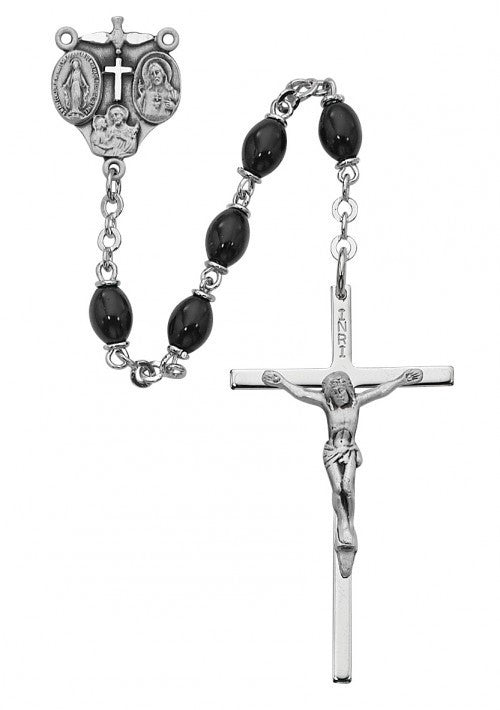 SS BLACK GLS ROSARY/BX