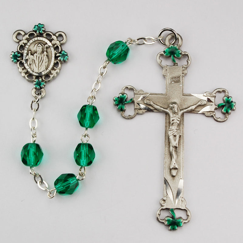 SS 7MM GREEN GLASS ROSARY