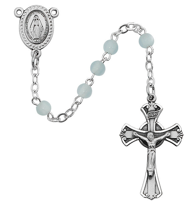 LT BLUE PEARLIZED GLASS ROSARY