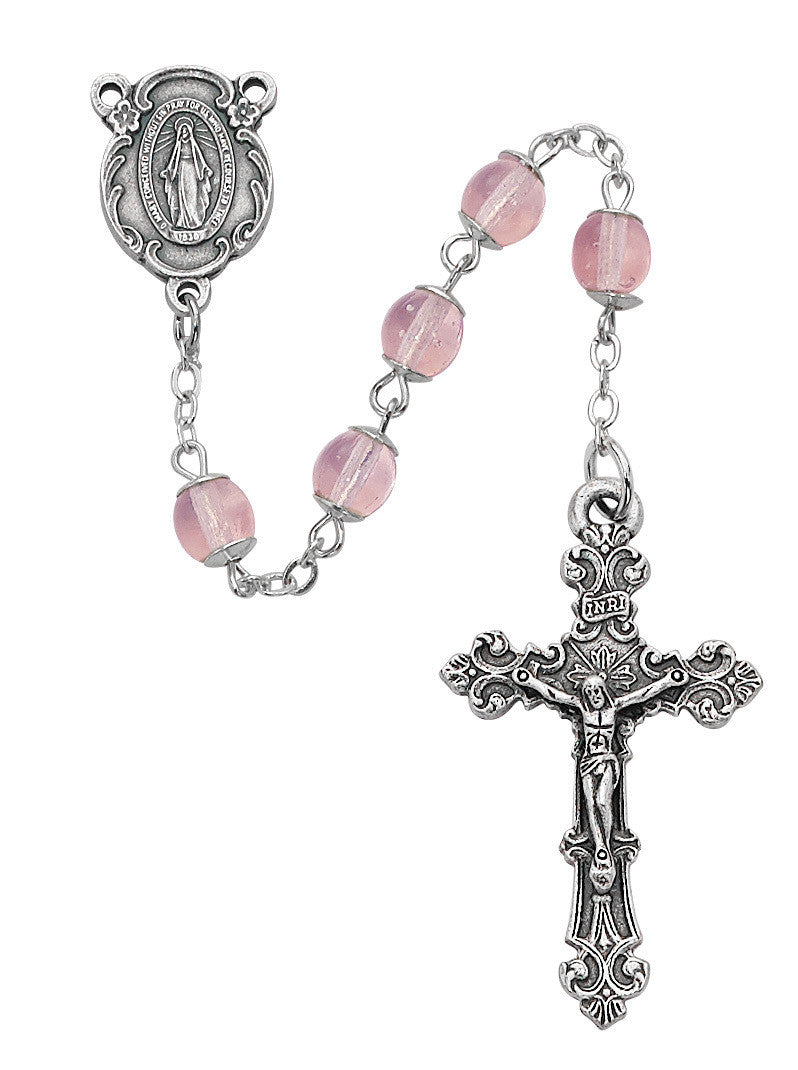 ROSE GLASS CAPPED ROSARY 6MM