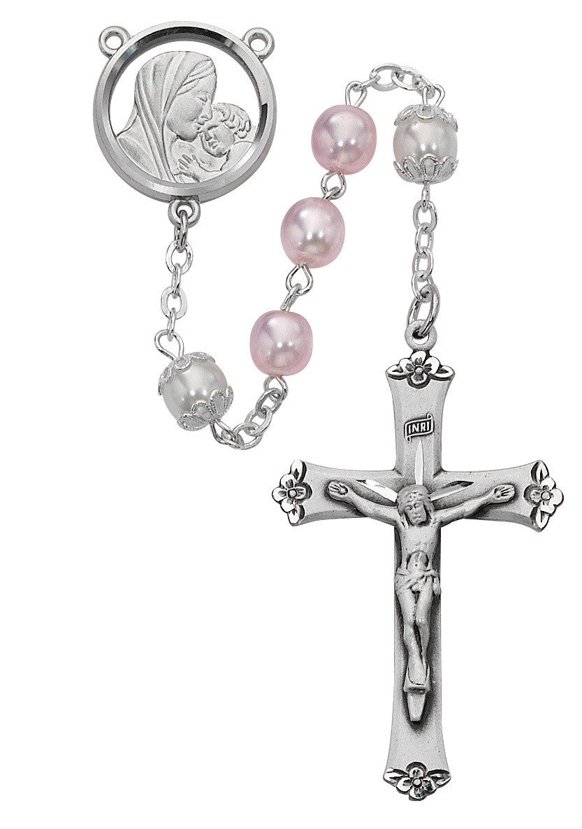 PINK PEARL ROSARY 6MM