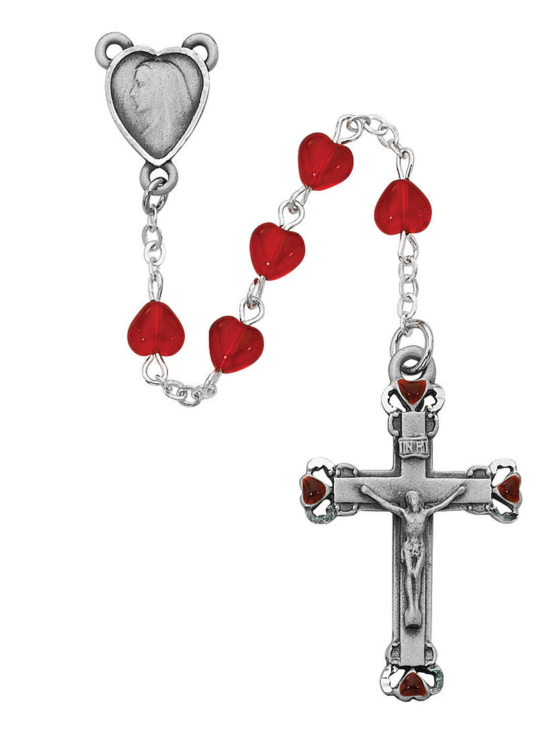 RUBY HEART ROSARY GLASS 6MM