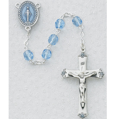 SS 7MM BLUE GLASS ROSARY