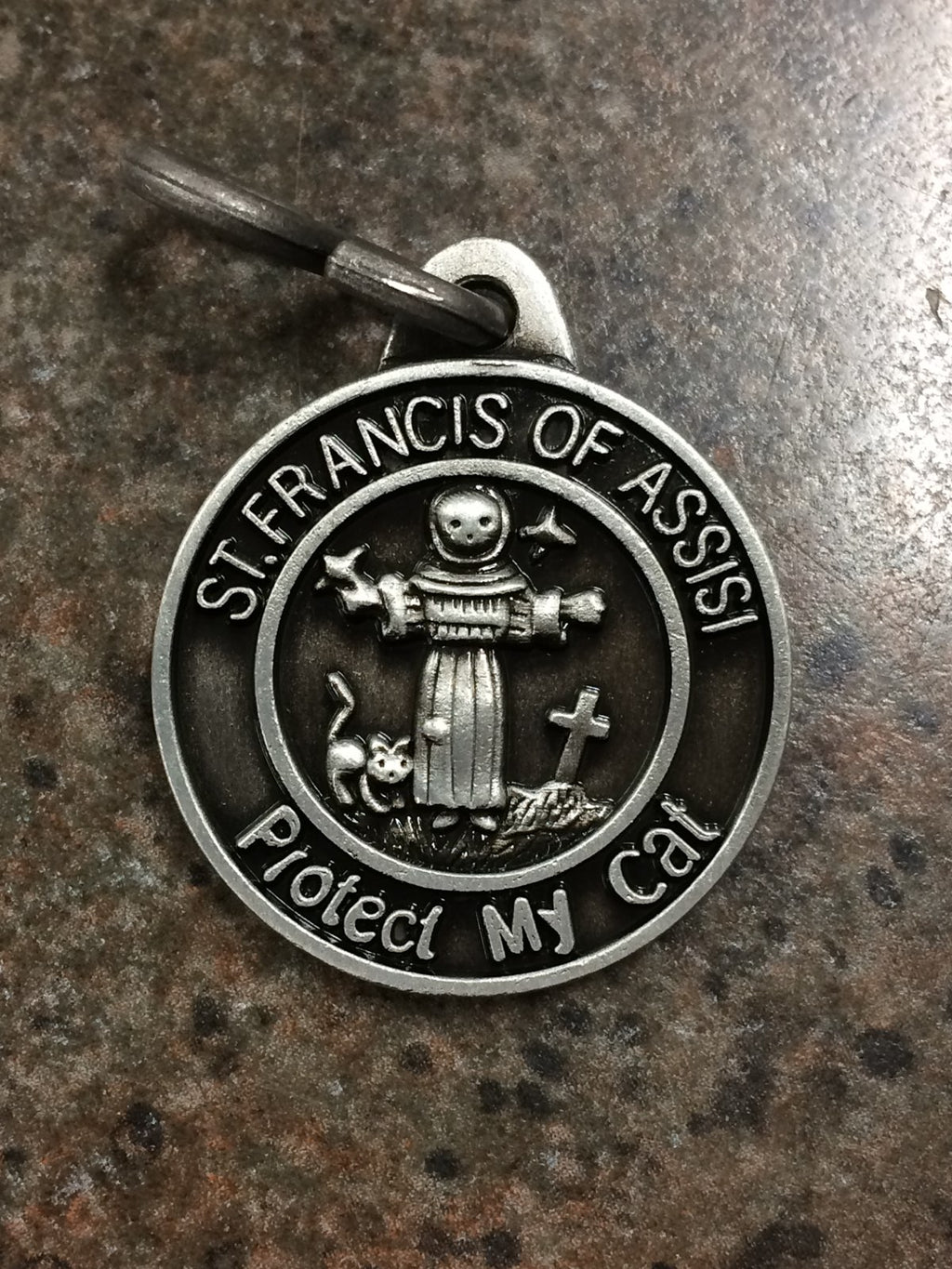 CAT MEDAL-ST FRANCIS/1"PEWTER