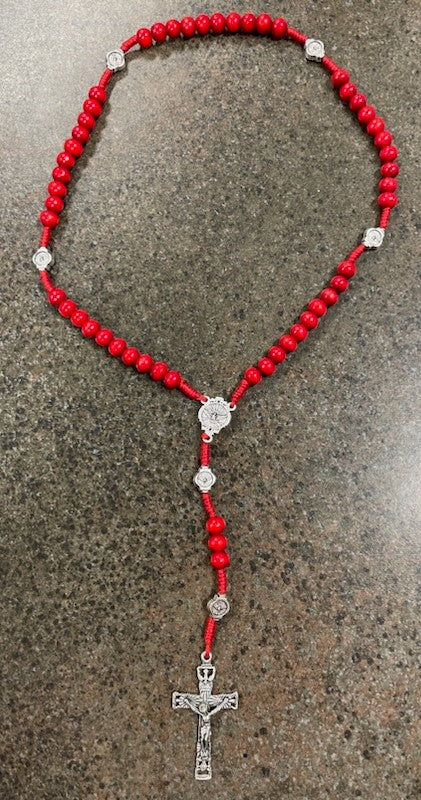 RED WOOD CORDED HOLY SP ROSARY