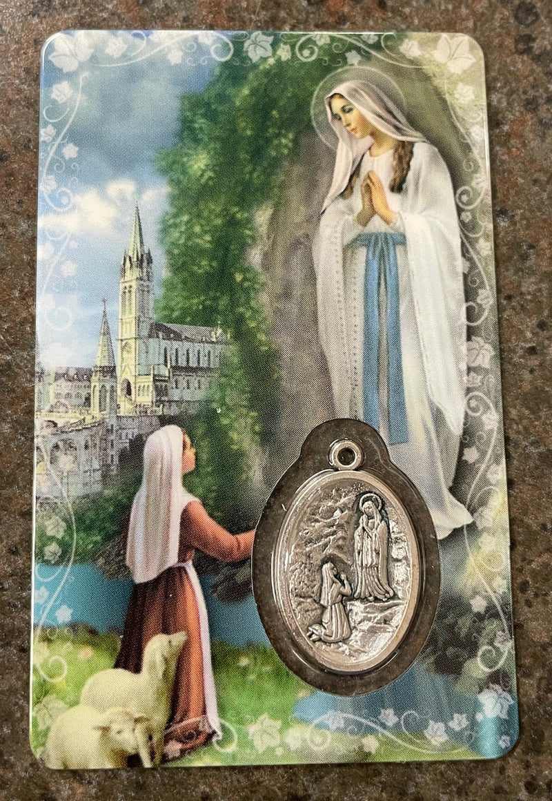 OUR LADY OF LOURDES CARD WITH MEDAL – Marytown Gift Shop