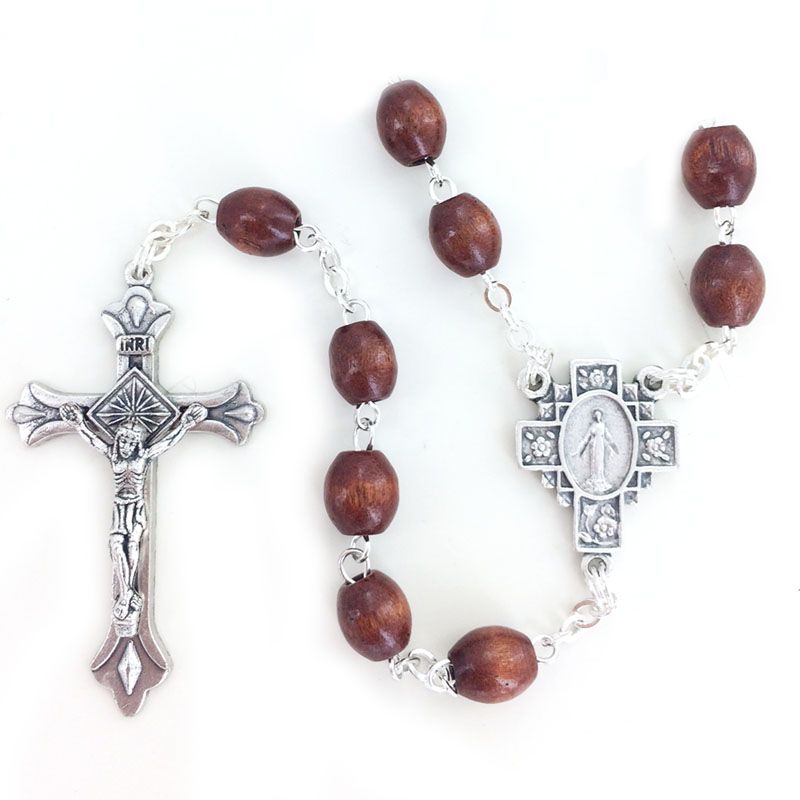 BROWN WOOD OVAL ROSARY