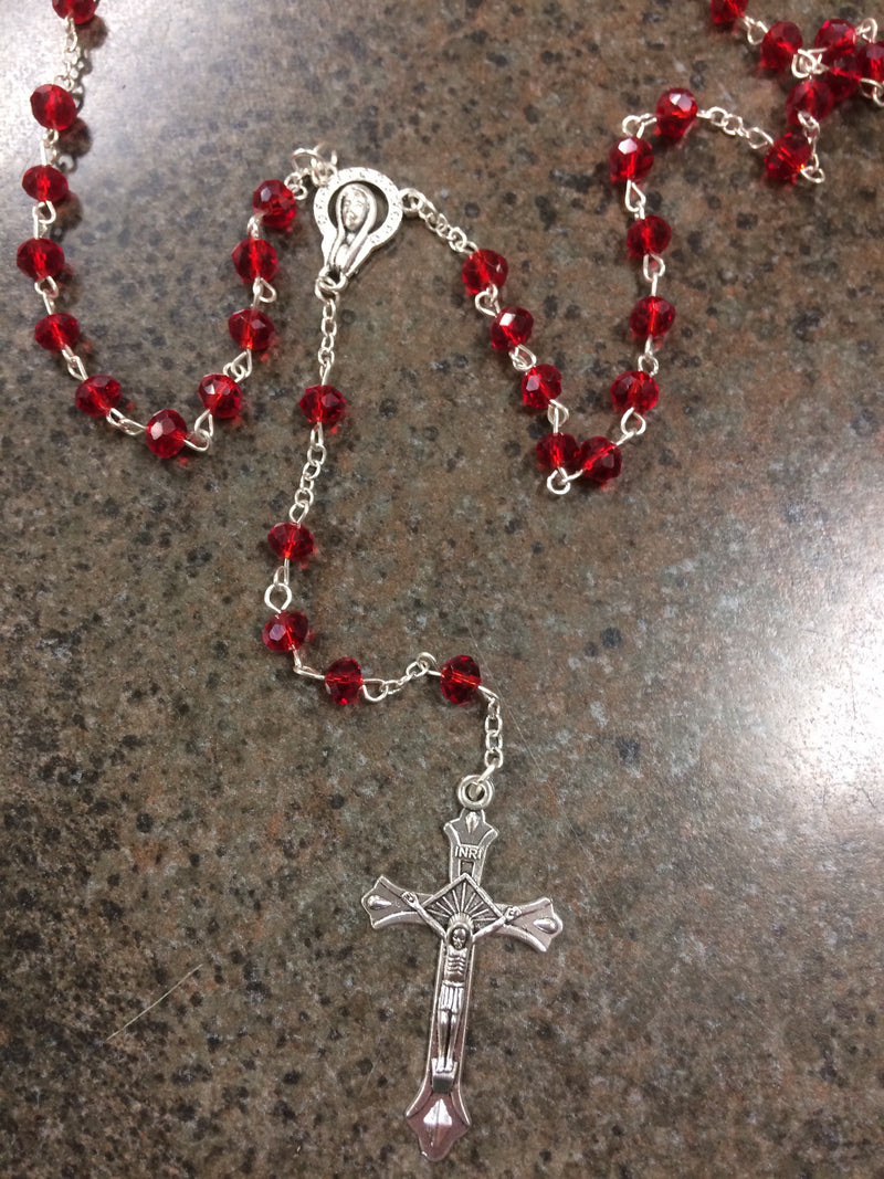 RUBY GLASS BEAD 5X6MM ROSARY