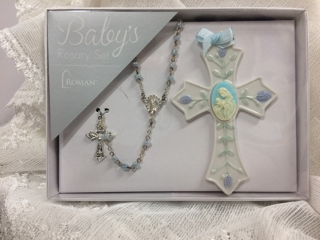 Baby boy rosary and cross set. 