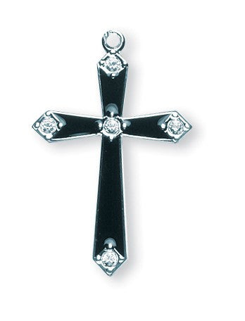 SS MEDIUM BLACK CROSS W STONES