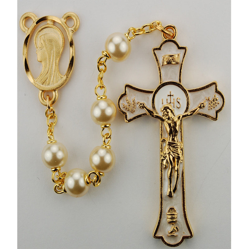 7MM GOLD AND PEARL ROSARY